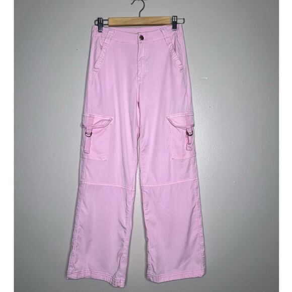 American Eagle Super High Rise Baggy Wide Leg Cargo Pants Baby Pink XXS Short - Picture 2 of 9
